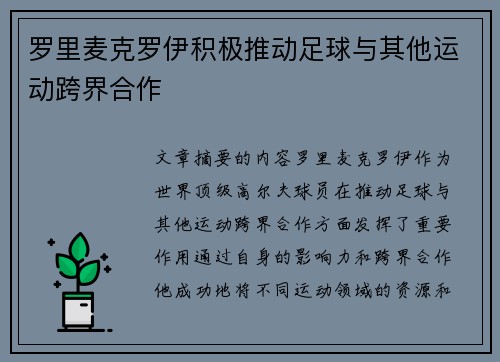 罗里麦克罗伊积极推动足球与其他运动跨界合作 罗里麦克罗伊积极推动足球与其他运动跨界合作